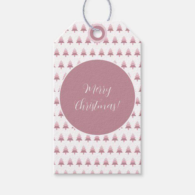 Étiquettes-cadeau Élégant Motif d'arbre de Noël rose Ombre (Devant)