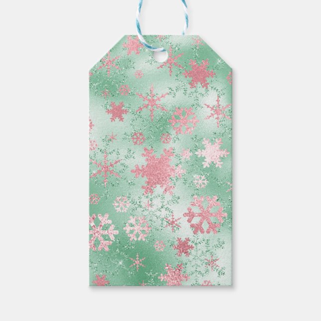 Étiquettes-cadeau Élégant Motif de Noël rose vert (Devant)