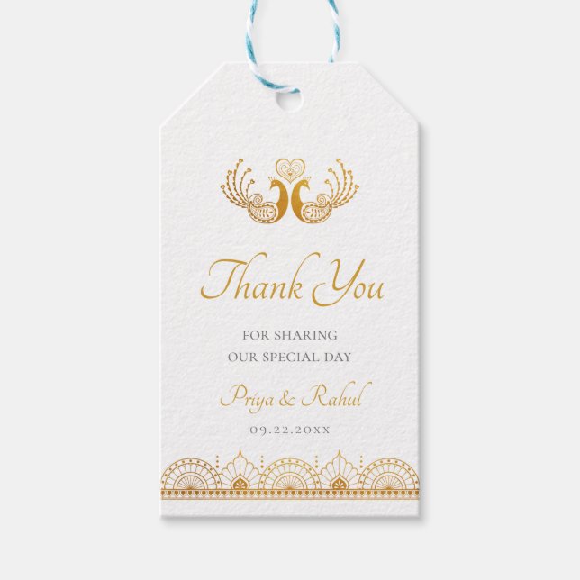 Étiquettes-cadeau Élégant Motif d'or Mariage indien (Devant)