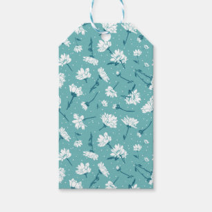 Étiquettes-cadeau Élégant motif floral - Botanique Turquoise et blan