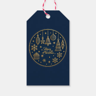 Étiquettes-cadeau Elegant Navy Blue Gold Ornament Christmas Gift Tag