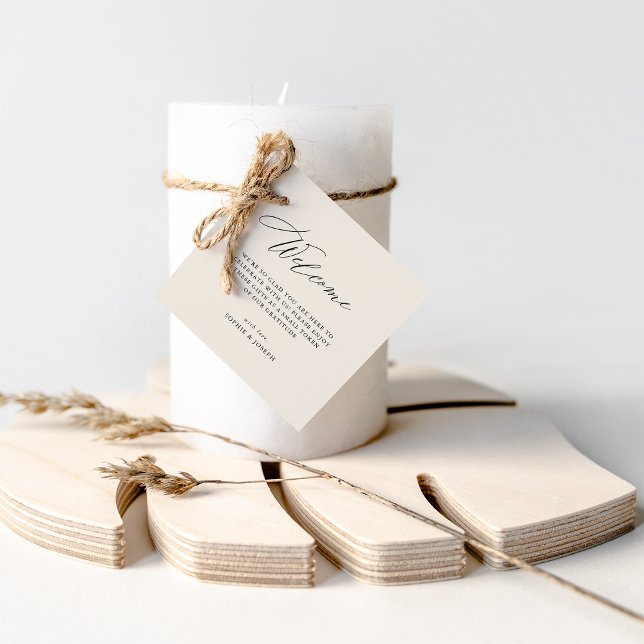 Étiquettes Cadeau Élégant neutre | Sac cadeau de bienvenue Mariage (An elegant, neutral ivory beige wedding welcome tag to attach to your favors or a gift basket)