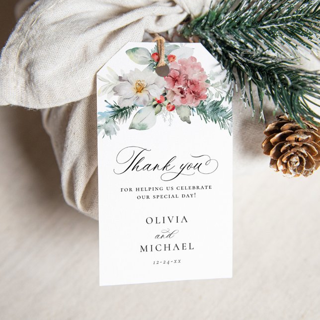 Étiquettes-cadeau Élégant Noël Floral Mariage d'hiver Favoriser (Créateur téléchargé)