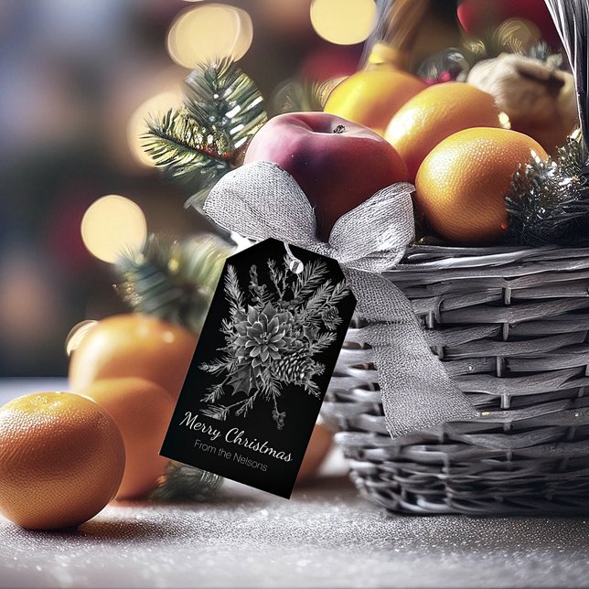 Étiquettes-cadeau Élégant Noël personnalisé noir et argent (Créateur téléchargé)