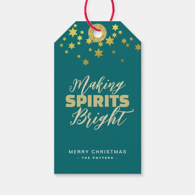 Étiquettes-cadeau Élégant Noël Vert & Or (Devant)