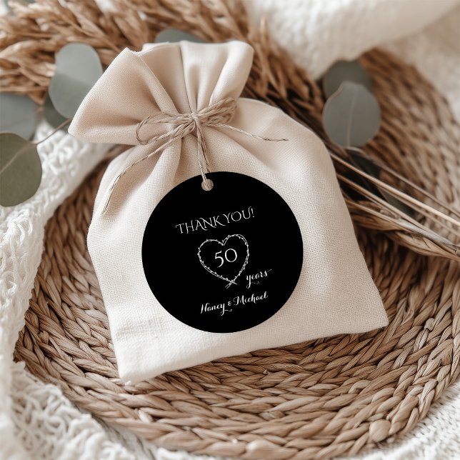 Étiquettes Cadeau Élégant Noir 50 ans Anniversaire avec couronne (Créateur téléchargé)