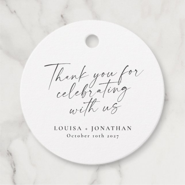 Étiquettes Cadeau Élégant noir blanc tendance Script Merci personnal (Devant)