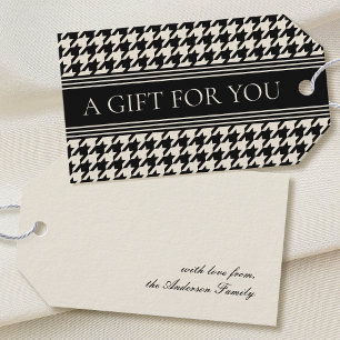 Étiquettes-cadeau Elégant noir et blanc à carreaux stylé