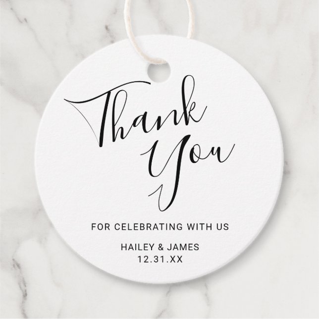 Étiquettes Cadeau Élégant noir et blanc Mariage moderne (Devant)