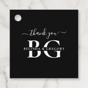 Étiquettes Cadeau Élégant Noir et Blanc Monogramme Initiales Mariage