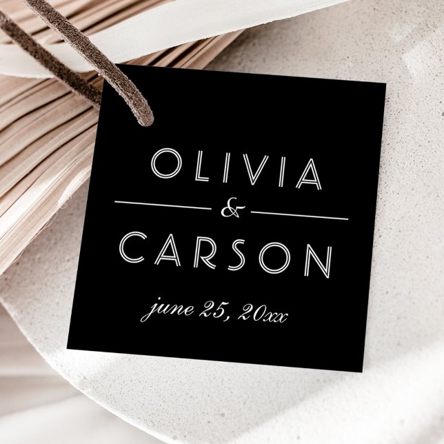 Étiquettes Cadeau Élégant Noir et Blanc Personnalisé Mariage Monogra (Créateur téléchargé)