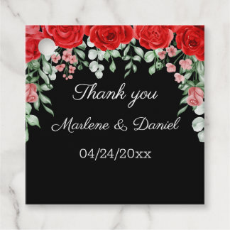 Étiquettes Cadeau Élégant noir et rouge FLoral Mariage