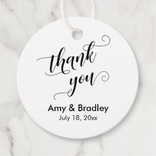 Étiquettes Cadeau Élégant, noir sur Merci Mariage blanc