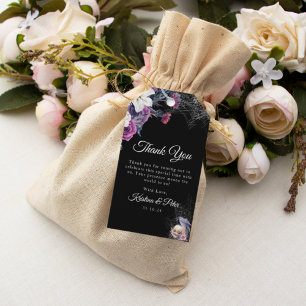 Étiquettes-cadeau Élégant noir violet gothique Mariage crâne floral