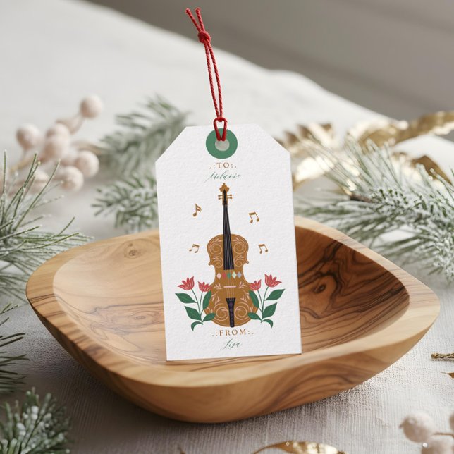 Étiquettes-cadeau Élégant Nutcracker Violon Floral Musique À & De (Elegant Nutcracker Violin Floral Music To & From Gift Tags)