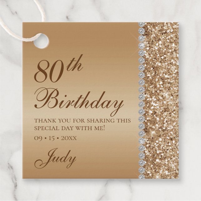 Étiquettes Cadeau Elégant or 80e anniversaire Merci (Devant)