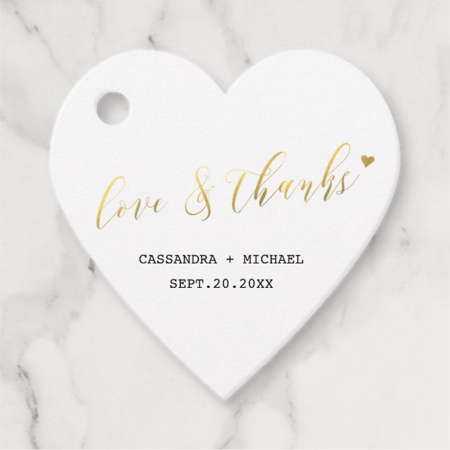 Étiquettes Cadeau Elégant or blanc chic Mariage de script (Devant)