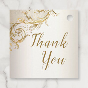 Étiquettes Cadeau Elégant or Floral Damask Shiny Champagne Mariage