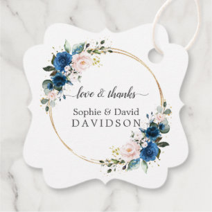 Étiquettes Cadeau Elégant or Marine bleu rose Fleurs Mariage de fleu