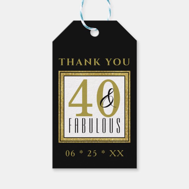 Étiquettes-cadeau Elégant or noir 40e anniversaire Merci (Devant)