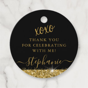 Étiquettes Cadeau Élégant Or Noir Paillettes Merci Personnalisé