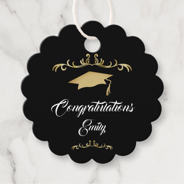 Étiquettes Cadeau Elégant Ornament Or Félicitations Diplômé (Devant)