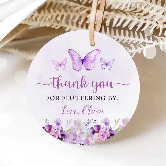 Étiquettes Cadeau Elégant papillon violet 1er anniversaire fête (Créateur téléchargé)