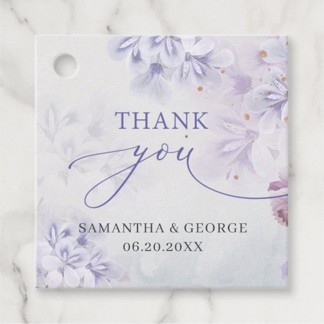 Étiquettes Cadeau Élégant pastel mauve fleurs mariage (Devant)