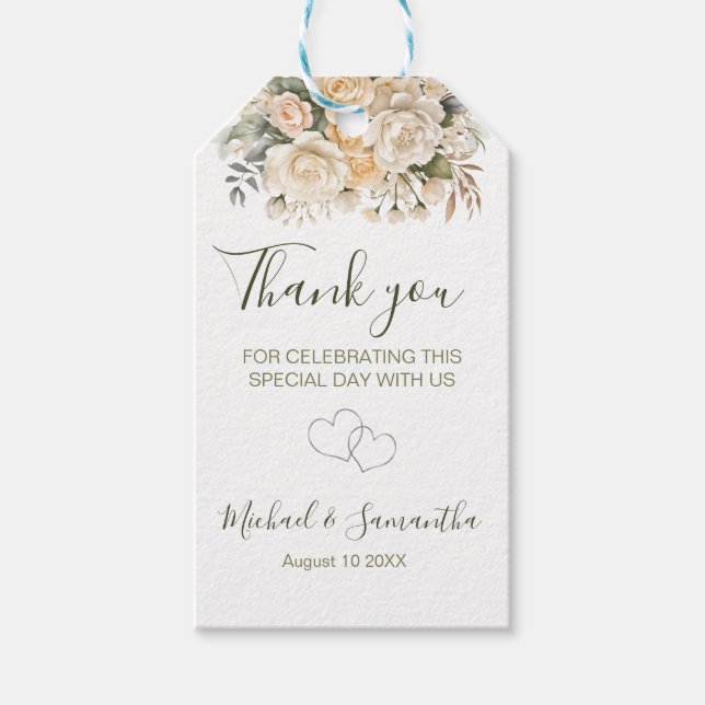 Étiquettes-cadeau Elegant Pearl White et ivoire Rose Mariage (Devant)