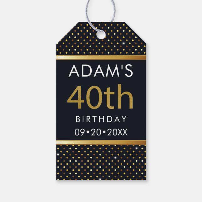Étiquettes-cadeau Elégant Personnalisé 40e Anniversaire Or et Noir (Devant)