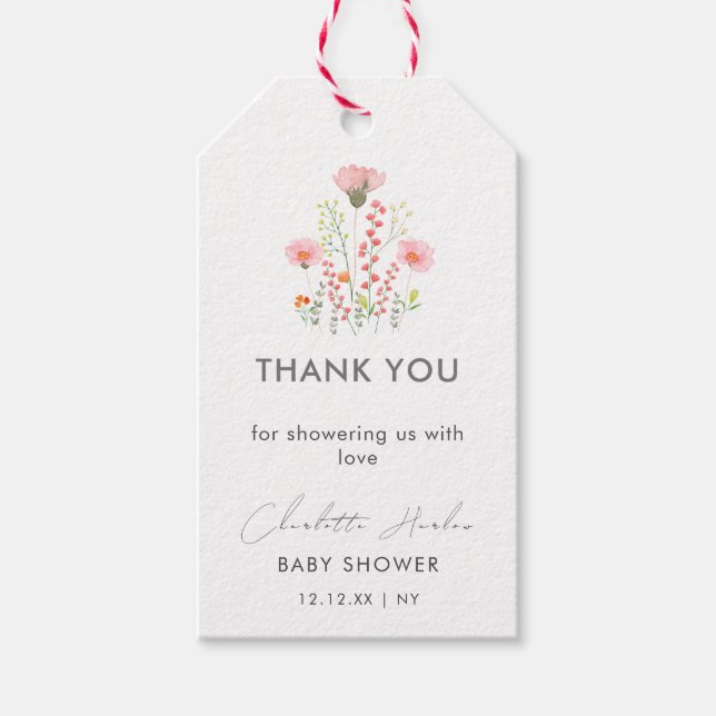 Étiquettes-cadeau Elégant petit Baby shower Fleur sauvage moderne (Devant)