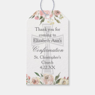 Étiquettes-cadeau Élégant Pink Floral Confirmation Party Personnalis