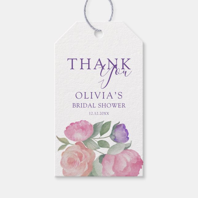 Étiquettes-cadeau Elegant Pink & Purple Floral Bridal Shower (Devant)