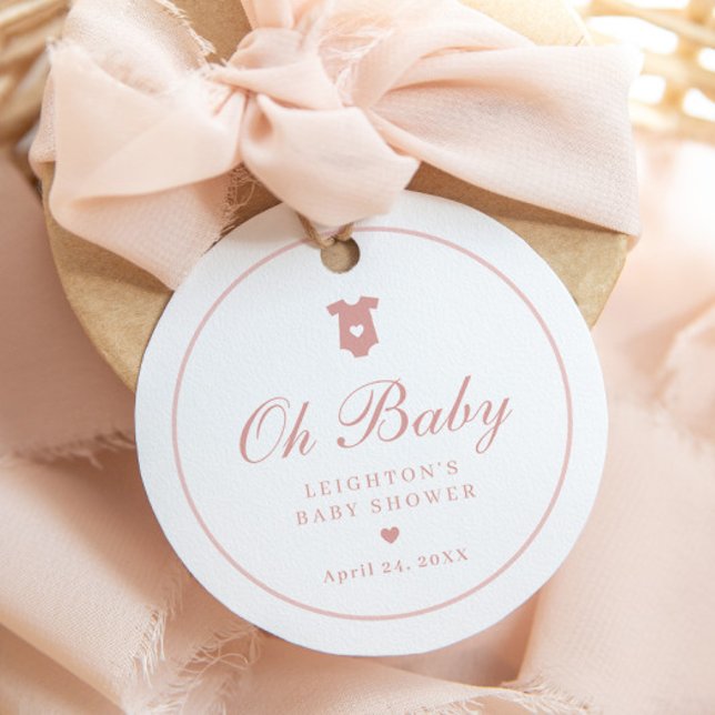Étiquettes Cadeau Élégant Pink Script Girls Oh Baby shower (Elegant Script Oh Baby Pink Baby Shower Favor Tag.)