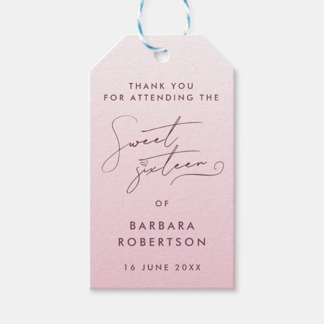 Étiquettes-cadeau Elegant Pink Script Sweet Sixteen Thank You Favor (Devant)