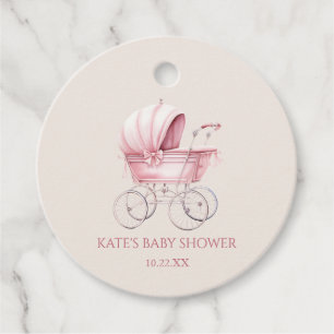 Étiquettes Cadeau Élégant Pink Vintage Baby shower de transport bébé