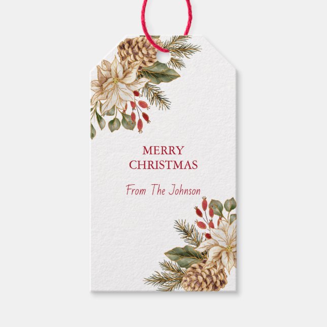 Étiquettes-cadeau Élégant Pins à fleurs aquarelle (Devant)