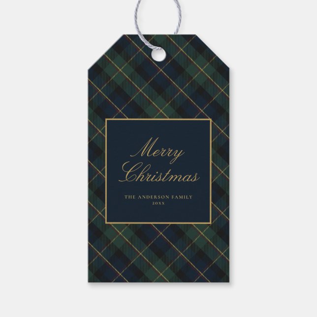 Étiquettes-cadeau Élégant Plaid de Noël Classique (Devant)