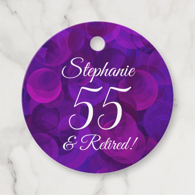 Étiquettes Cadeau Élégant pourpre 55 et retraite à la retraite (Devant)