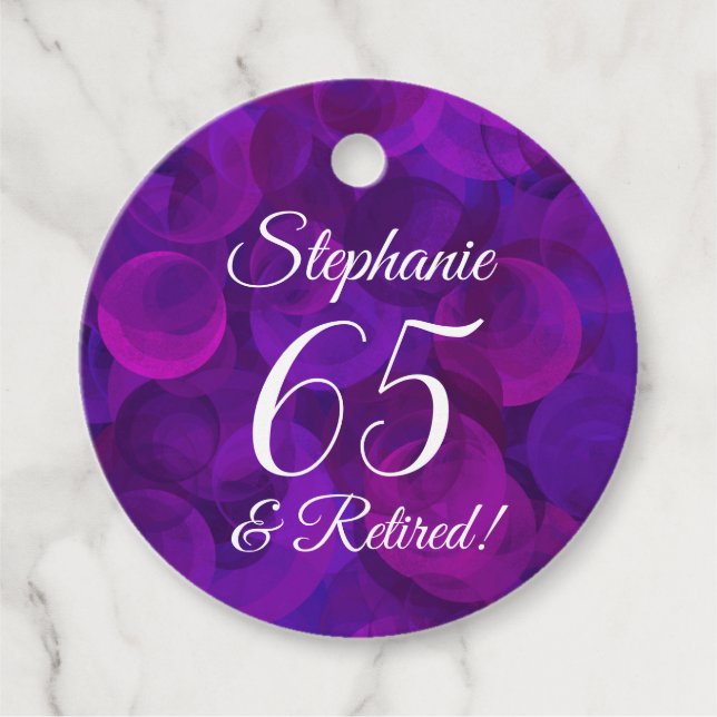 Étiquettes Cadeau Élégant pourpre 65 et retraite à la retraite (Devant)