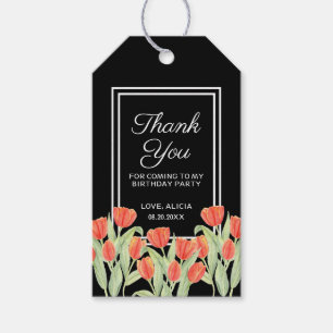 Étiquettes-cadeau Elégant printemps Rouge Tulipe Flore Noir 45e anni