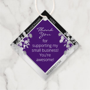 Étiquettes Cadeau Élégant produit à effet floral pourpre et argent