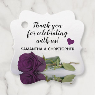 Étiquettes Cadeau Élégant prune violet Rose Mariage Merci