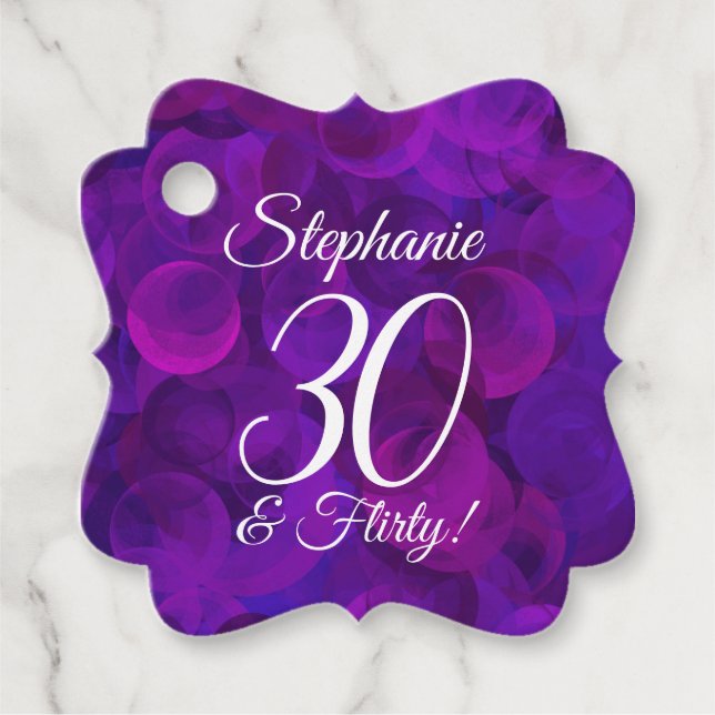 Étiquettes Cadeau Elégant Purple 30 et Flirty fête d'anniversaire (Devant)