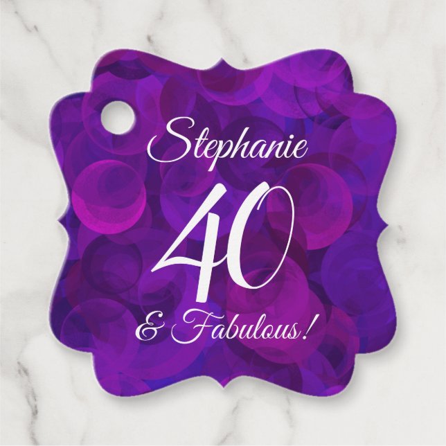 Étiquettes Cadeau Elégant Purple 40 et Fabuleux fête d'anniversaire (Devant)