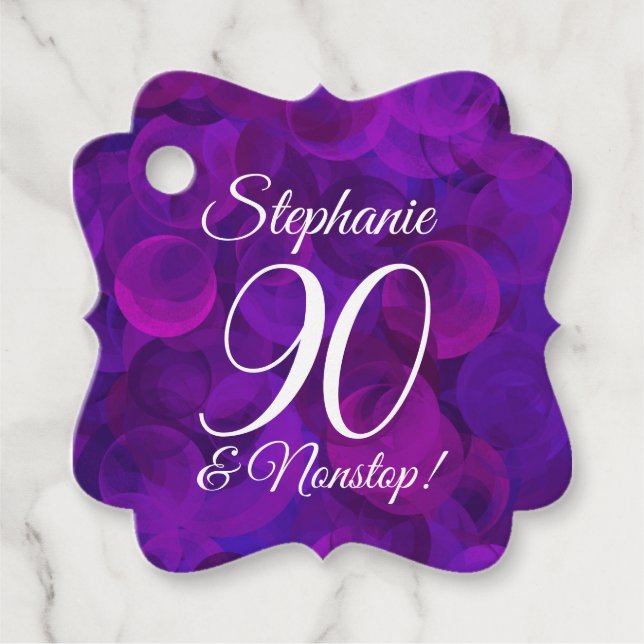 Étiquettes Cadeau Elégant Purple 90 et fête d'anniversaire Extraordi (Devant)