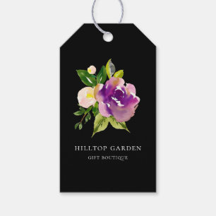 Étiquettes-cadeau Elégant Purple Aquarelle Floral Black Prix Tags