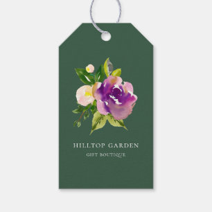 Étiquettes-cadeau Elégant Purple Aquarelle Floral Vert Prix Tags