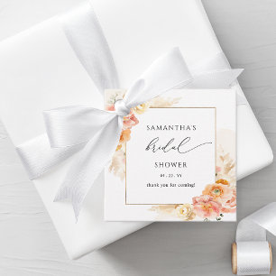 Étiquettes Cadeau Élégant Réception de Mariage Fleurie Pêche et Crèm