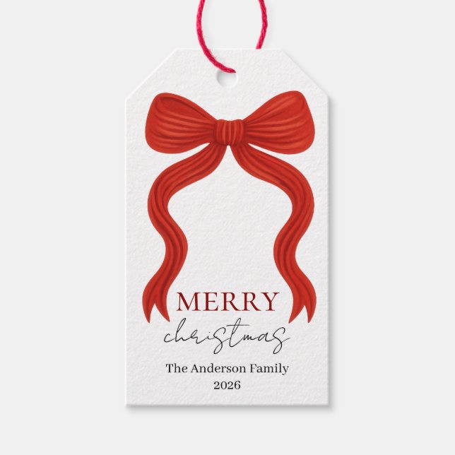 Étiquettes-cadeau Elegant Red Bow Christmas Party -  (Devant)